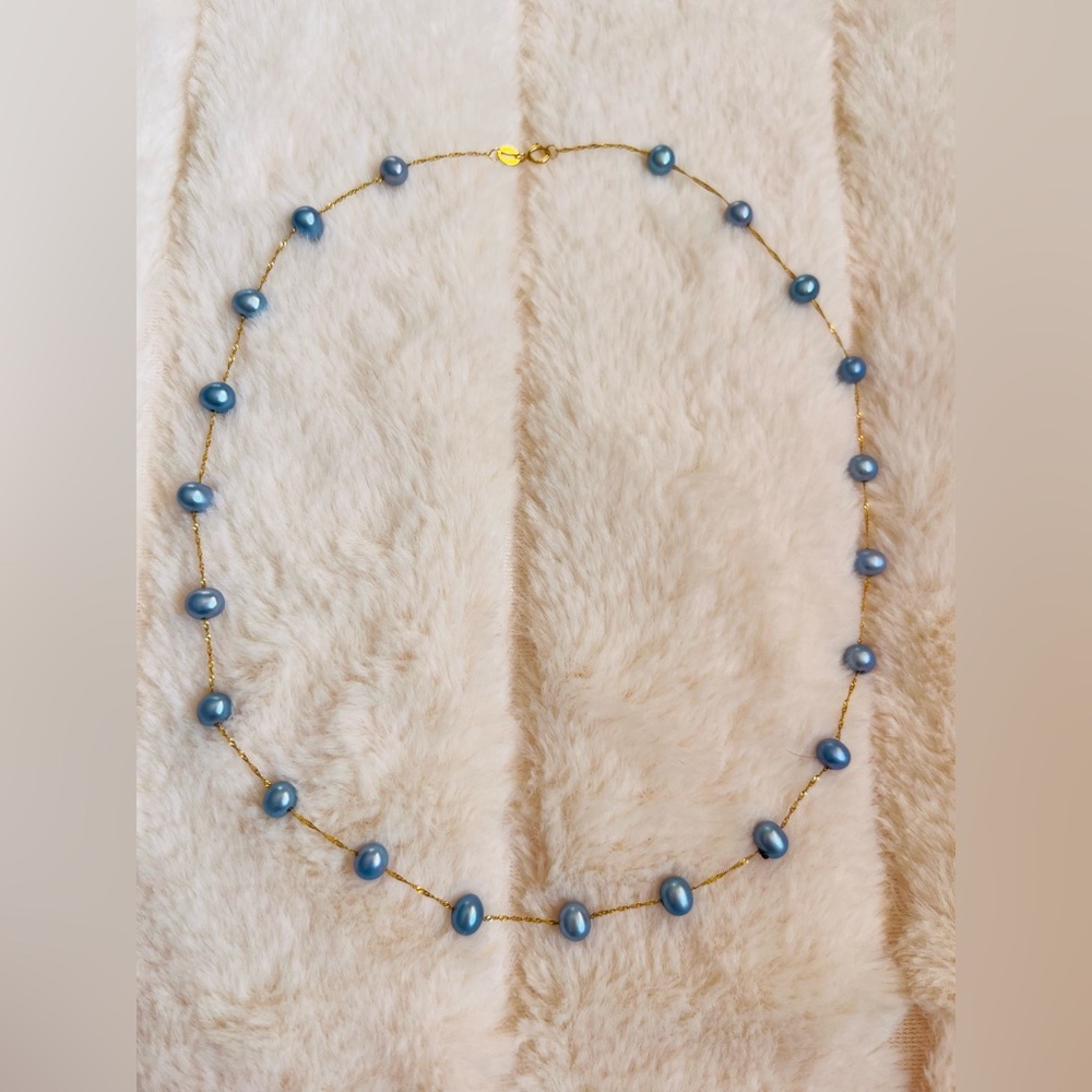 Effy 14 k Gold Necklace with Blue Pearls